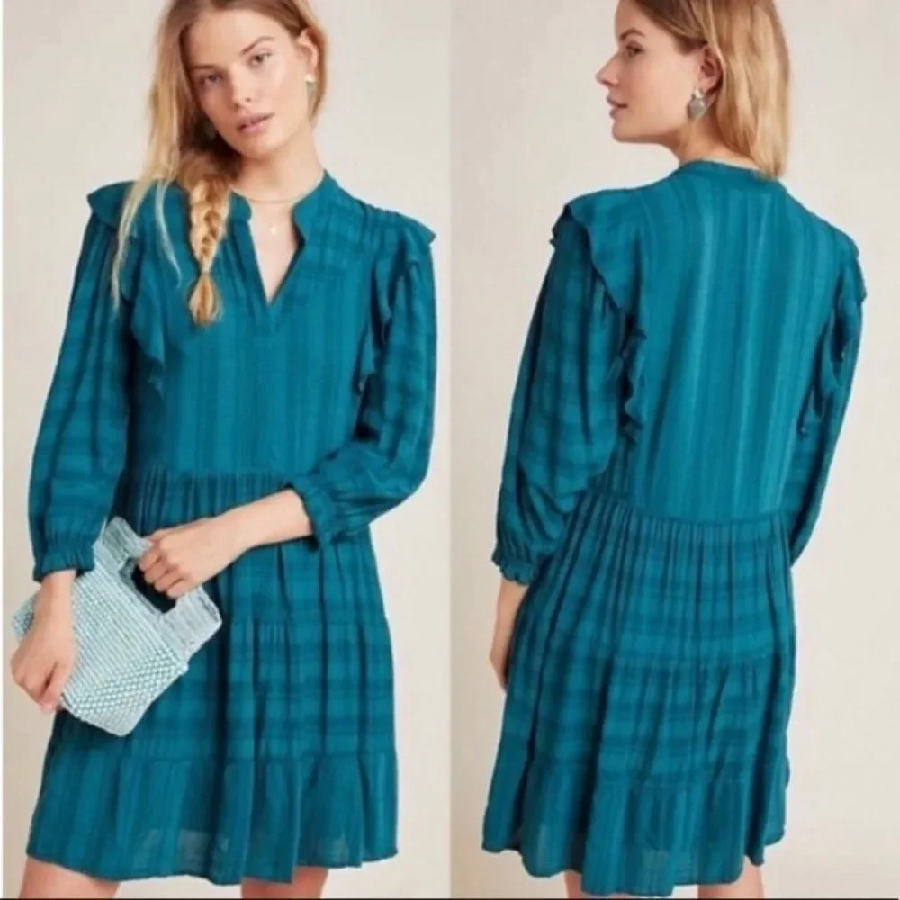 ANTHROPOLOGIE Amadi Rossi Dress Teal Size Extra Small